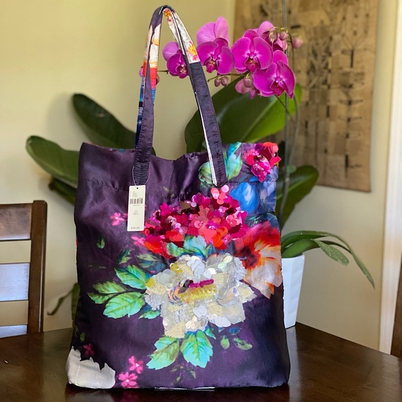 Anthropologie Handbags - Anthropologie (NWT) Embellished Silk Floral Tote
